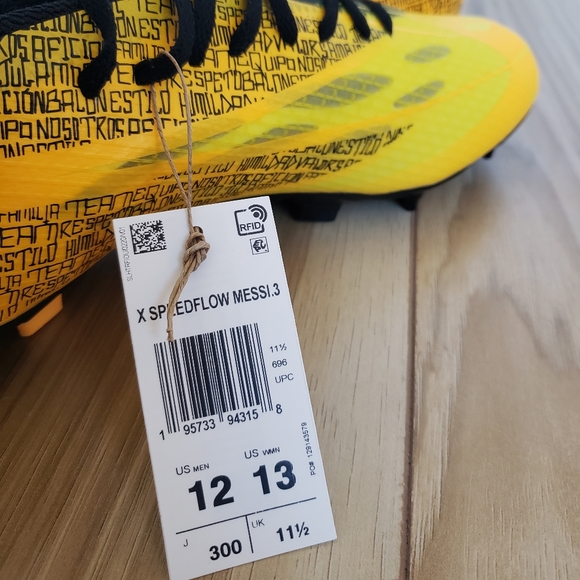 Adidas Speedflow Messi.3 Firm Ground GW7419 Yellow Black Soccer Cleats Men's 12 - Picture 10 of 10